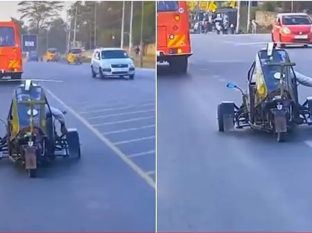 Kenyan Man Drives Self-Made Car on Busy Highway, Turns Heads